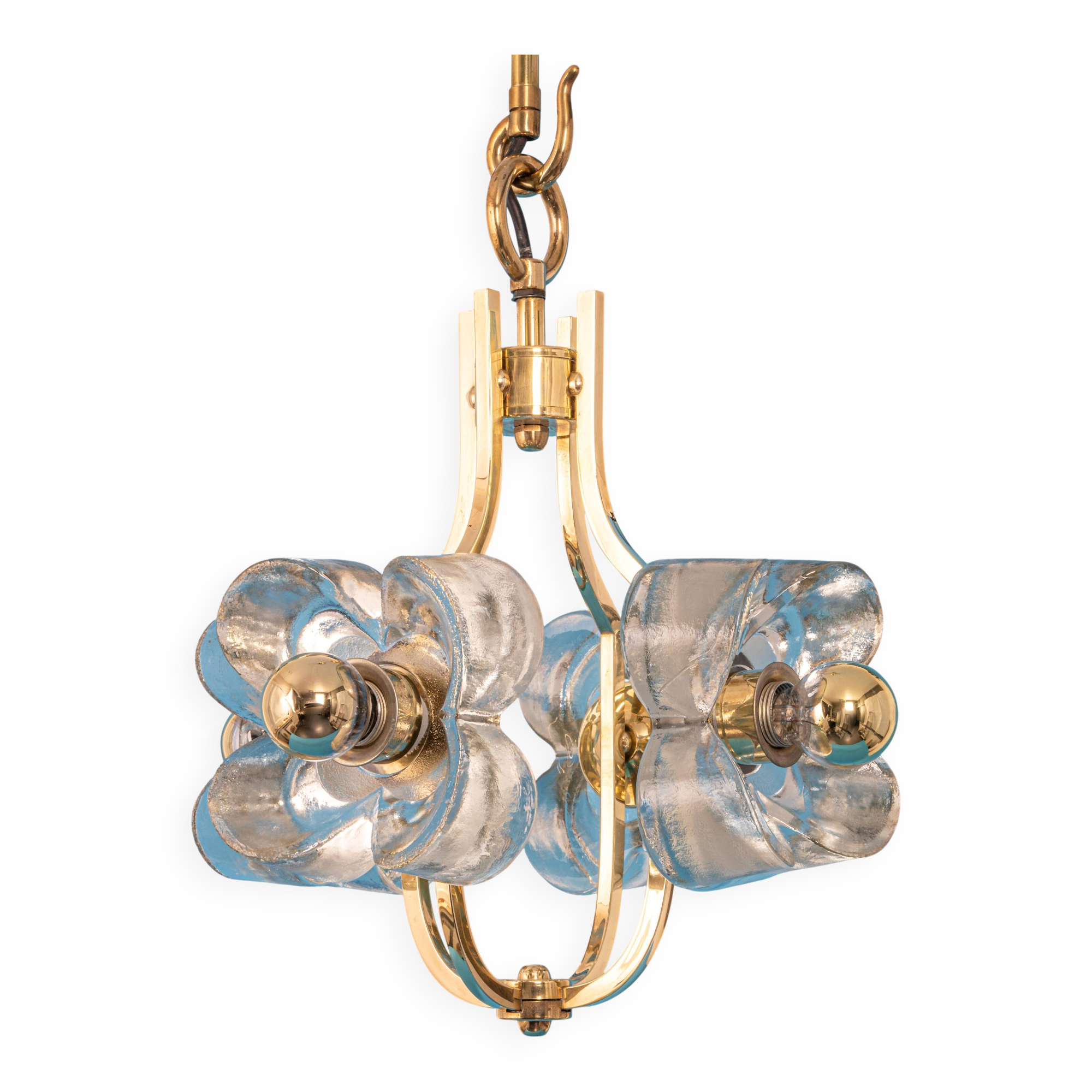 Small brass and crystal glass pendant by Sische, Germany, 1970s.