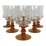 Set of 6 amber-stemmed water glasses, France, vintage