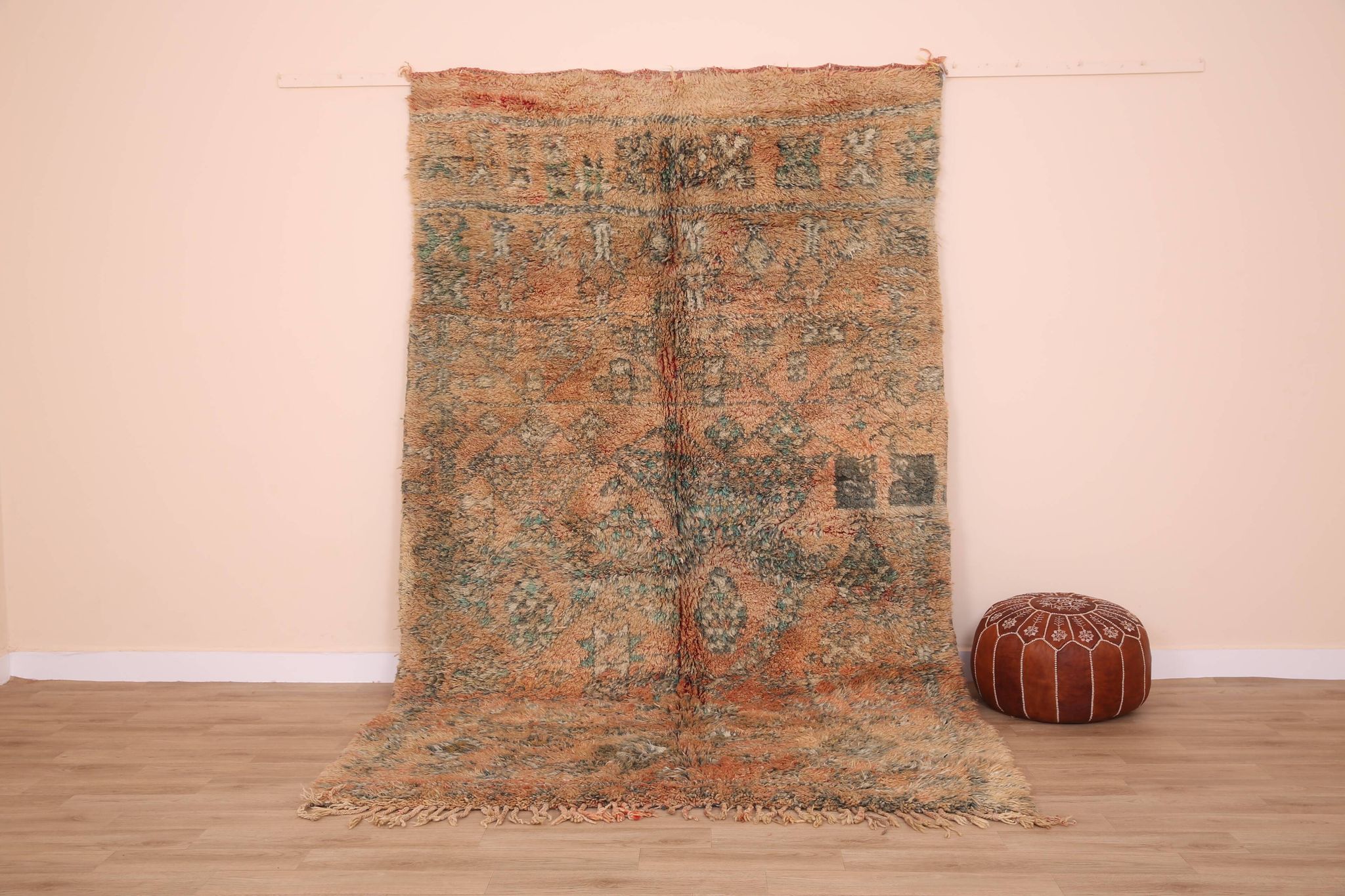 Peach Vintage Moroccan Rug 182 x 294 cm, Berber Wool Rug Handmade, Boho Rug