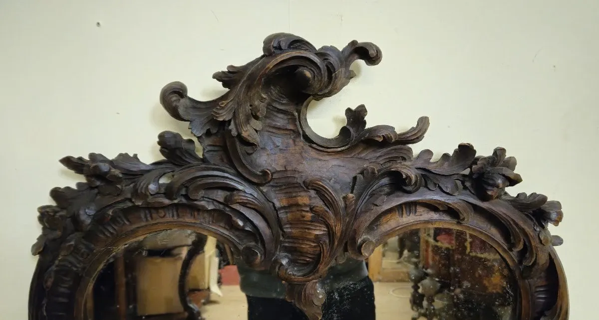 Large antique carved wooden mirror – Louis XV style – late 19th century