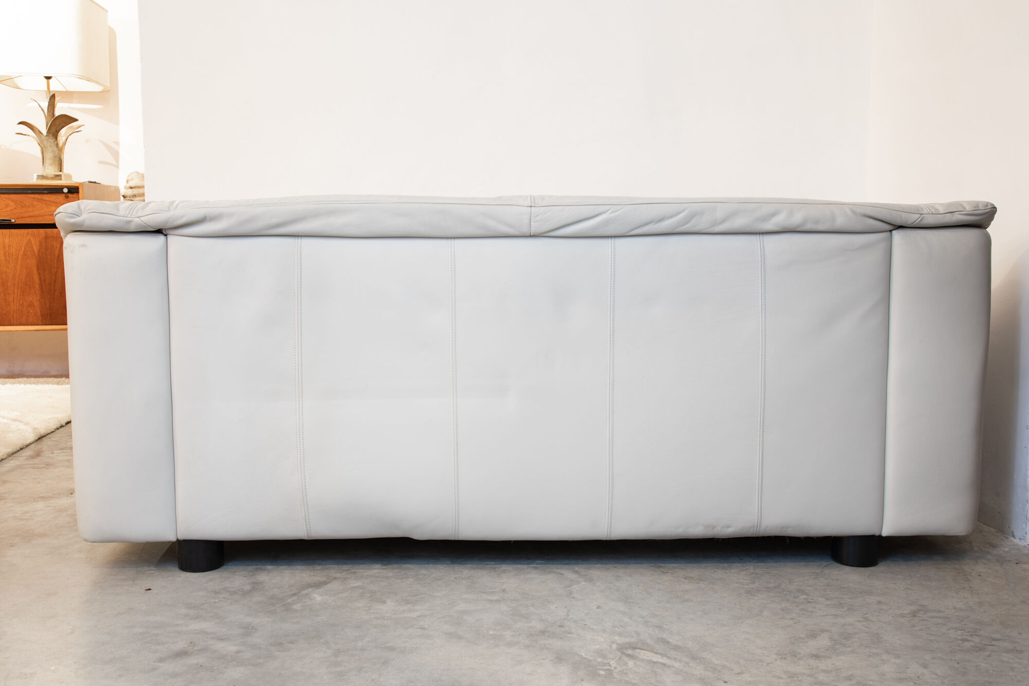 Lounge White Leather Sofa Mid-Century Modern, Italy, 1970s