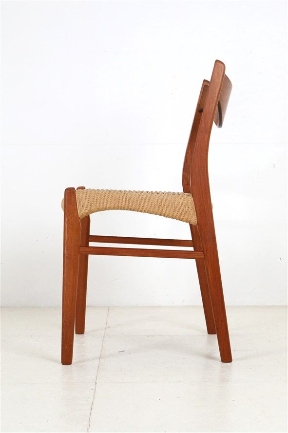 Ensemble de 6 chaises Glyngøre / Arne Wahl Iversen “GS 60” / teck / corde à papier / années 1960 / années 1970
