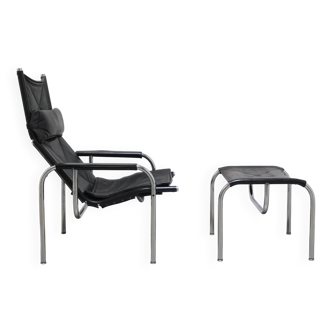 Reclining 'HE1106' lounge chair with ottoman by Hans Eichenberger for Strässle, 1978