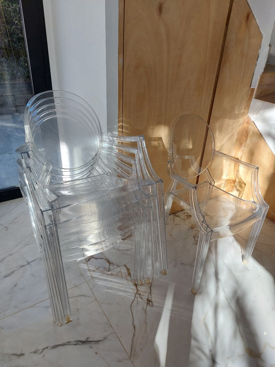 Set of 6 Starck Louis Ghost chairs by Kartell