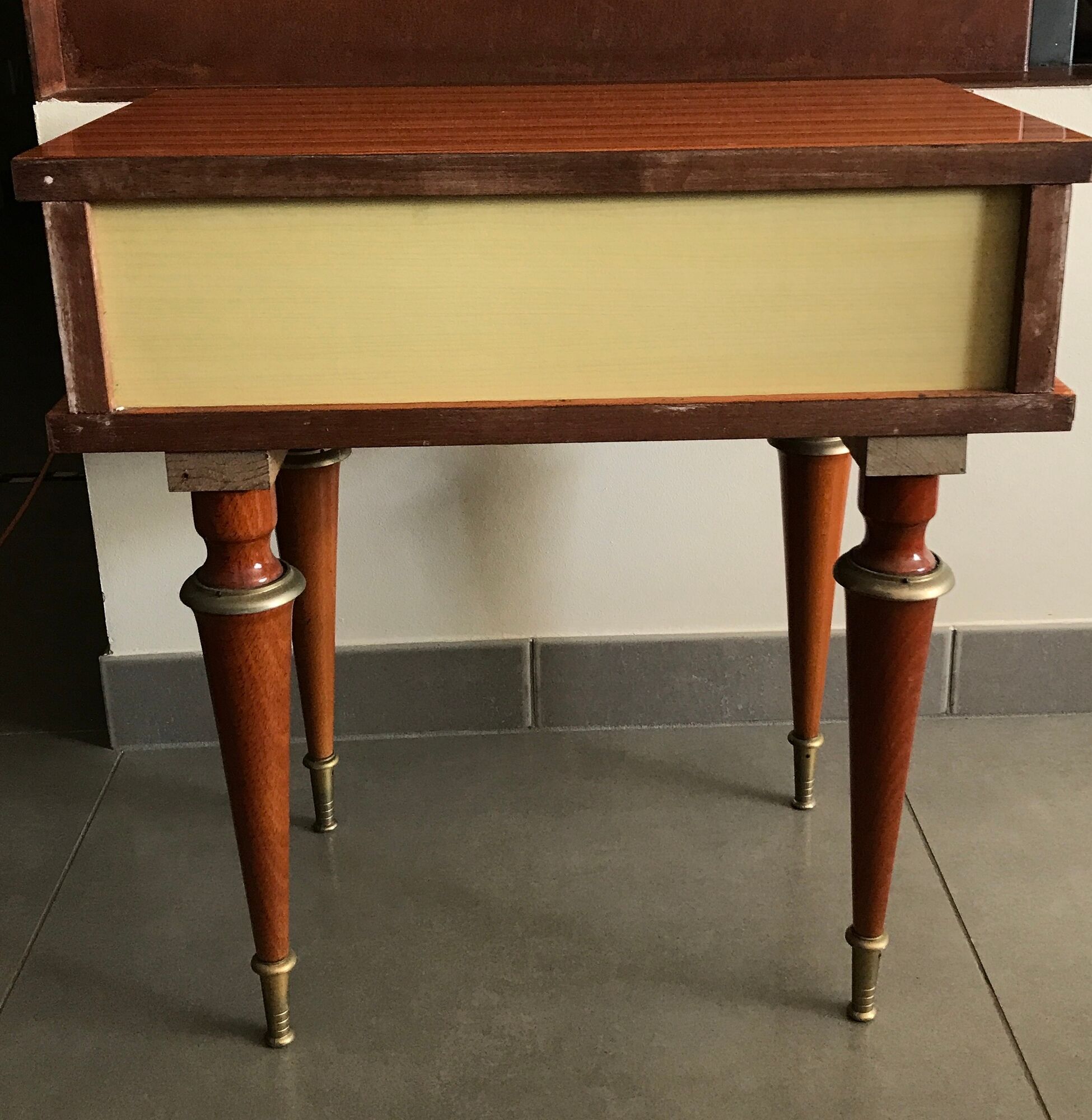Chevet table in bois massive drawer decor de marquetry and fleur - vintage 60/70 years