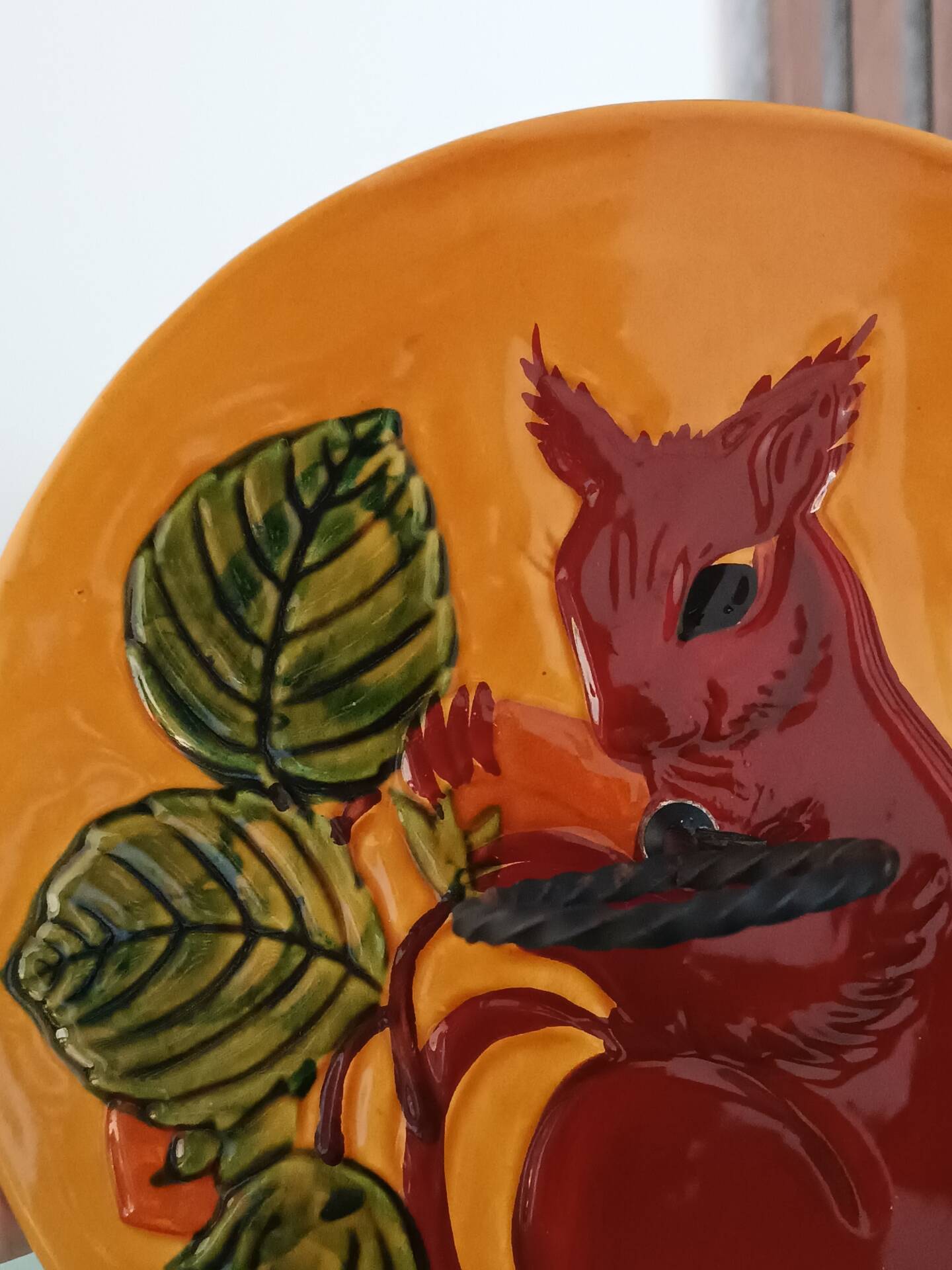 Cheese platter in Vallauris faience, squirrel decoration – 1960s-70s