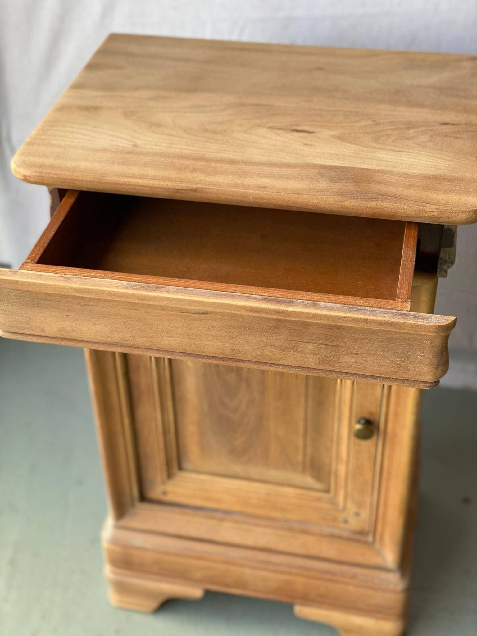 Pair of bedside tables renovated in solid raw cherry wood