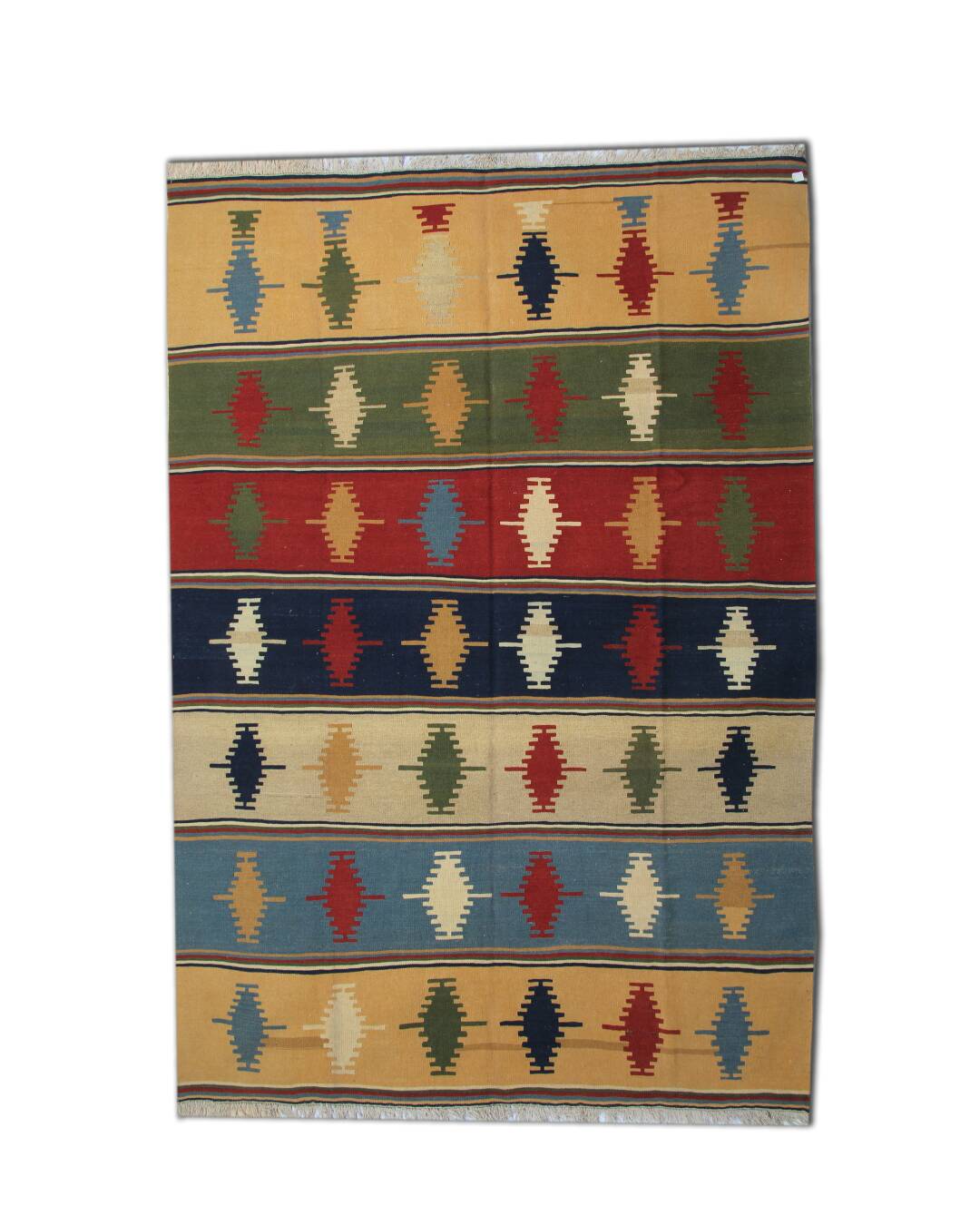 Vintage Qashqai Striped Wool Kilim Rug, Large Multicolor Flatweave Carpet