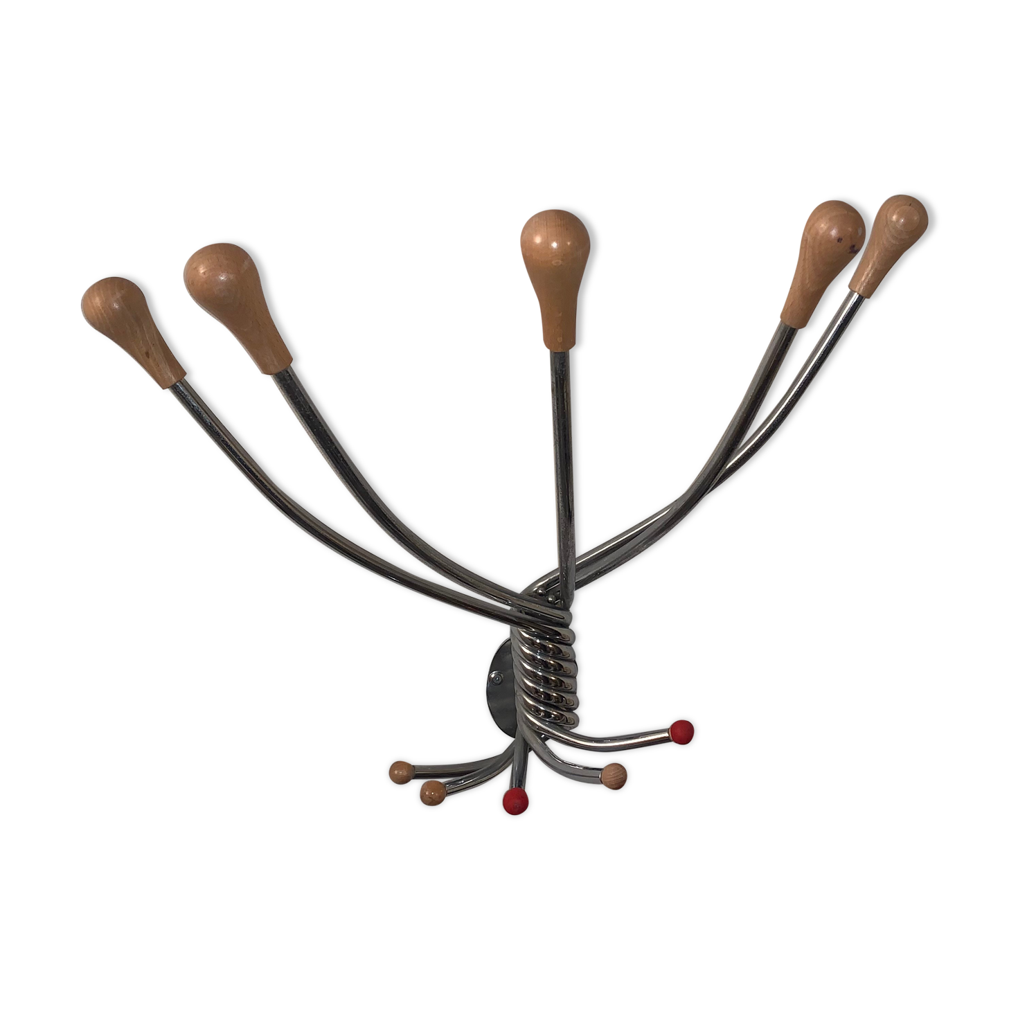 Vintage Wall mount ‘Octopus’ metal and wood swivel coat rack