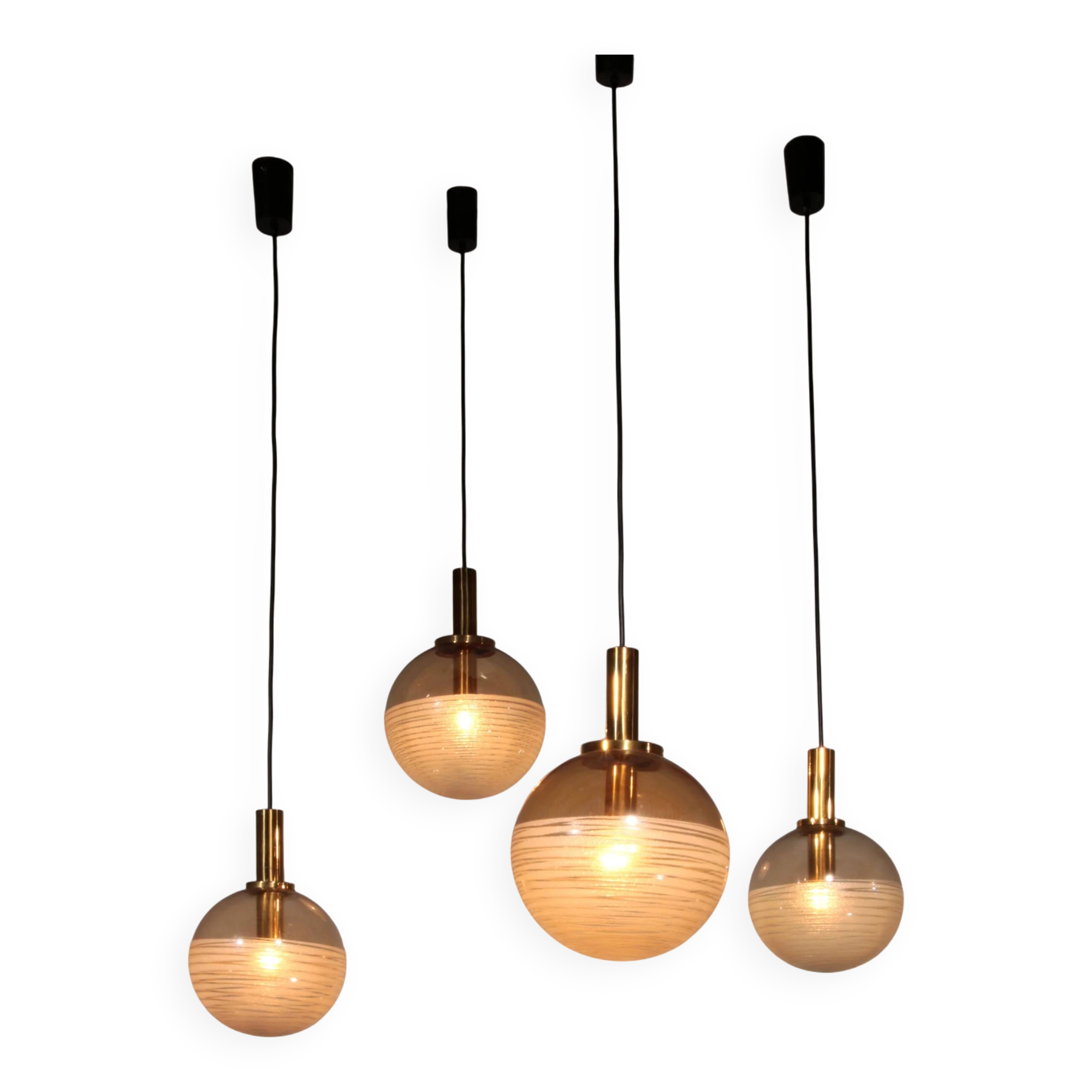 Glashütte Limburg hanging lamp amber glass, 1960s