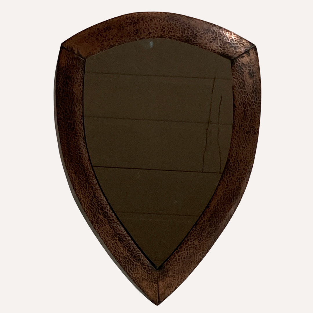Dutch art deco brutalist copper hammered triangle mirror, 1920-1930s