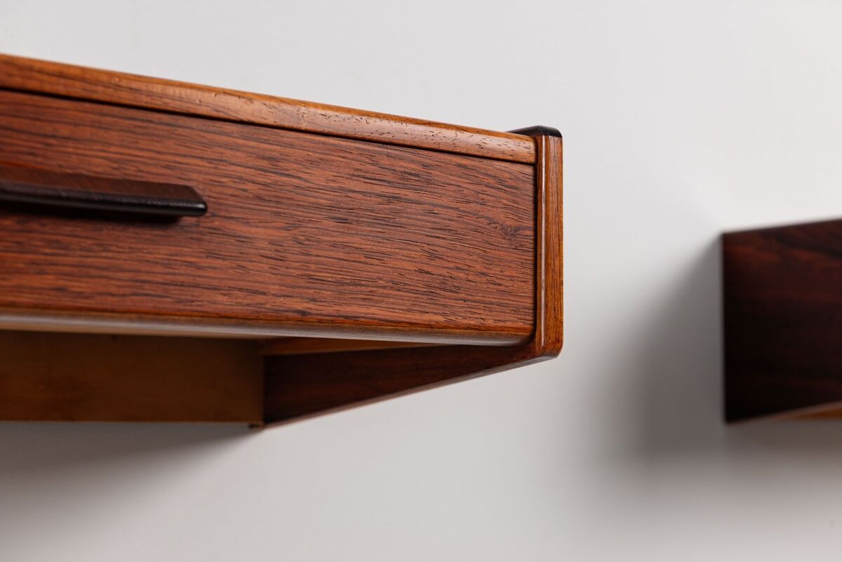 Pair of Scandinavian floating nightstands rosewood Denmark 1960
