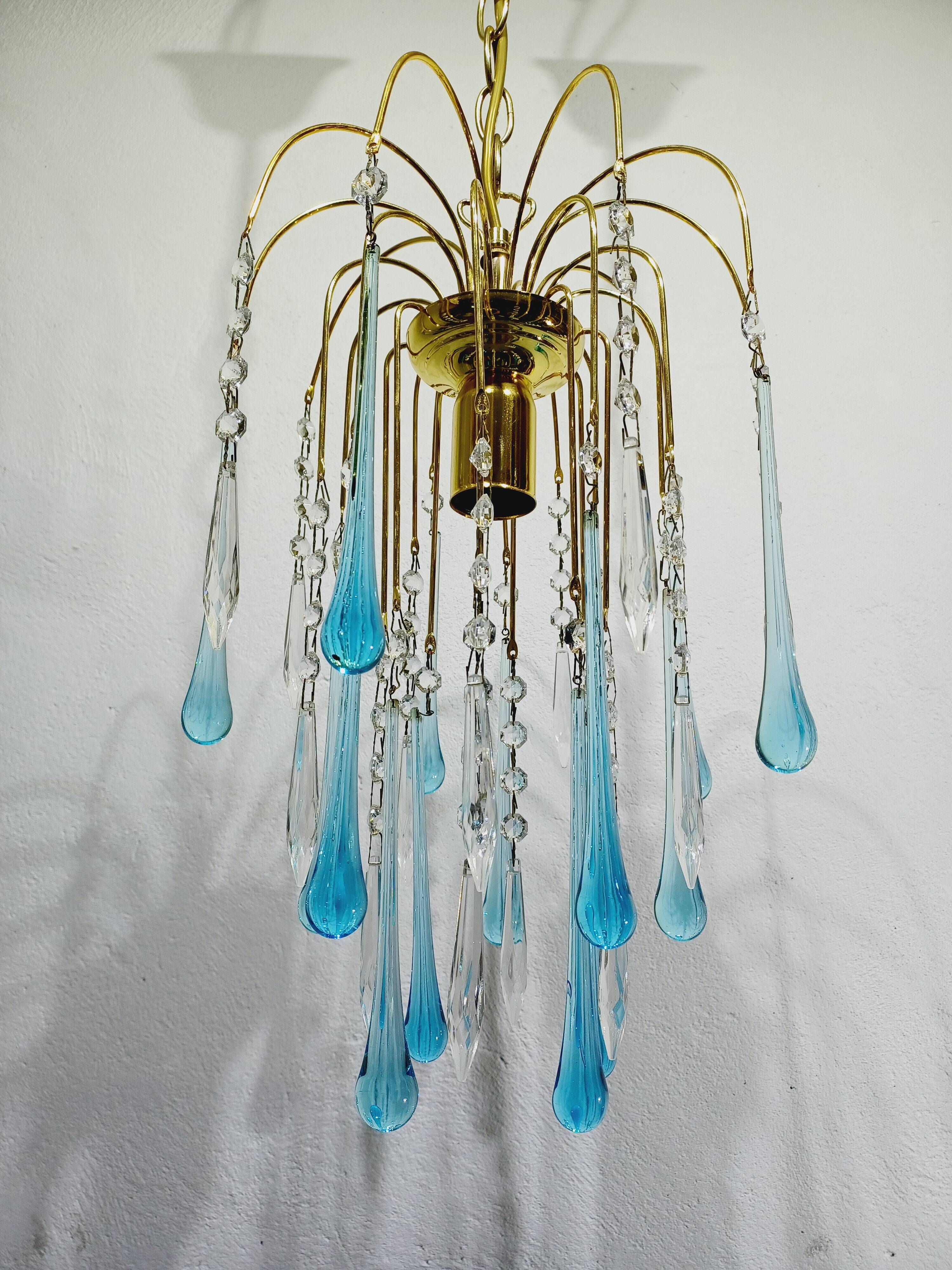 Murano Chandelier Blue Crystal Drops