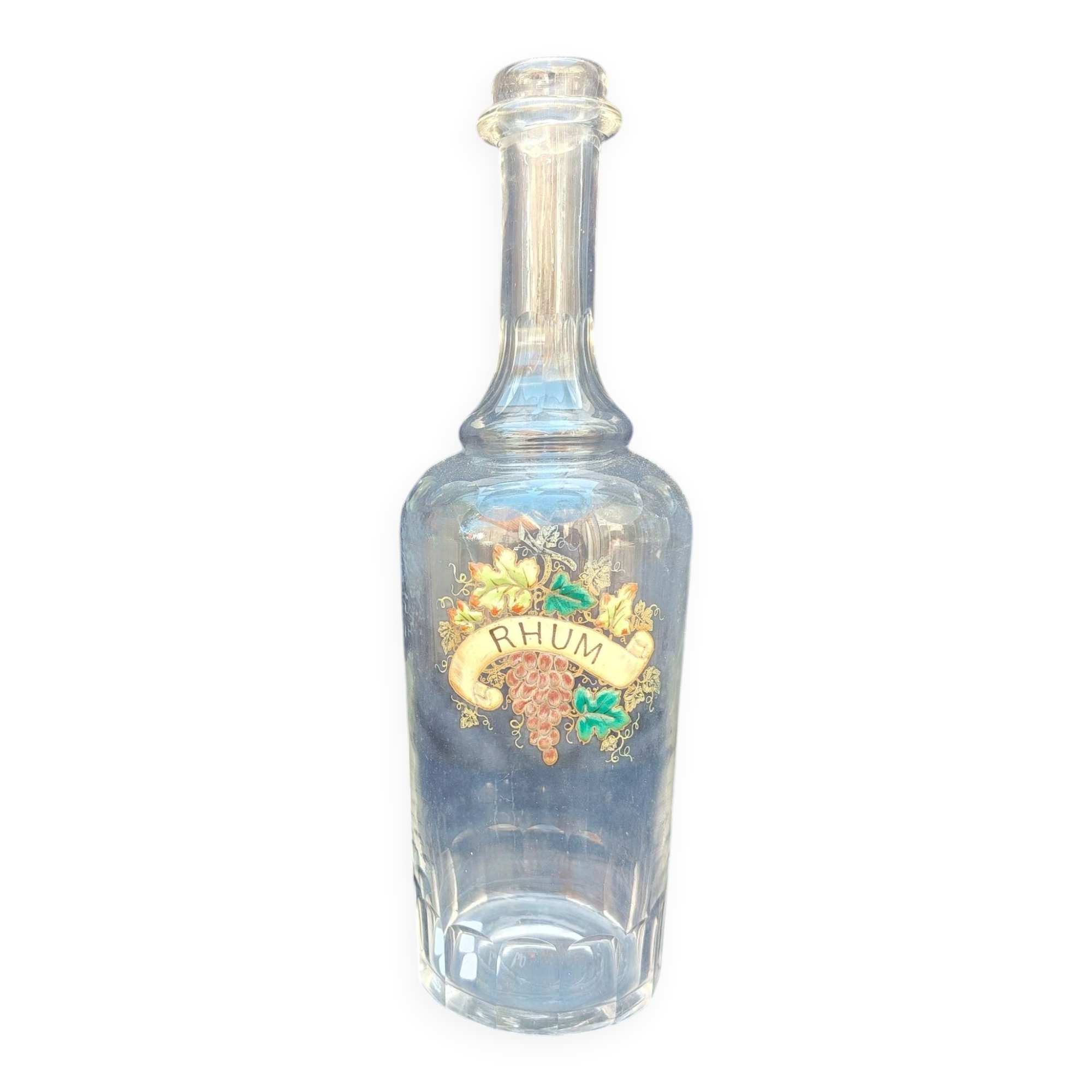 Old rum bottle, enamelled glass, vintage