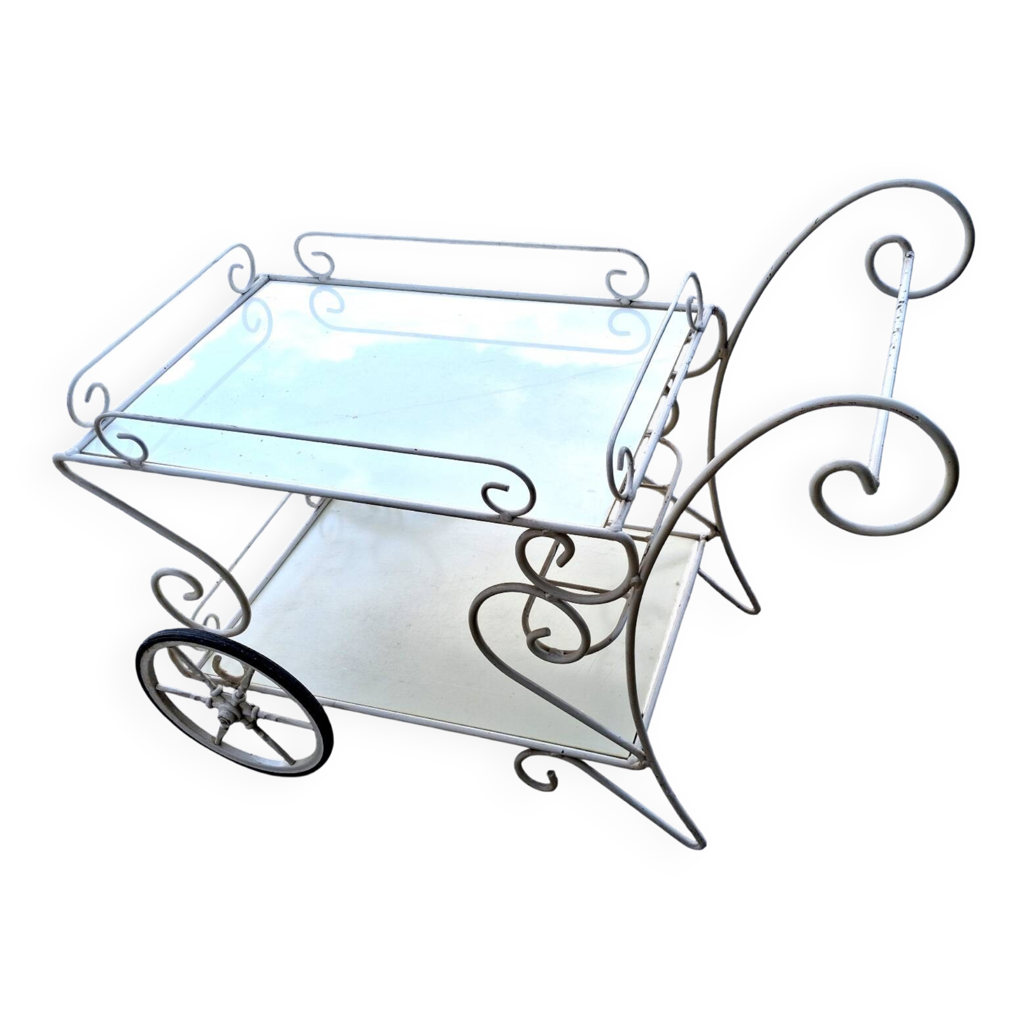 White wrought iron terrace or garden table.