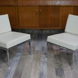 Pair of chrome and leather armchairs