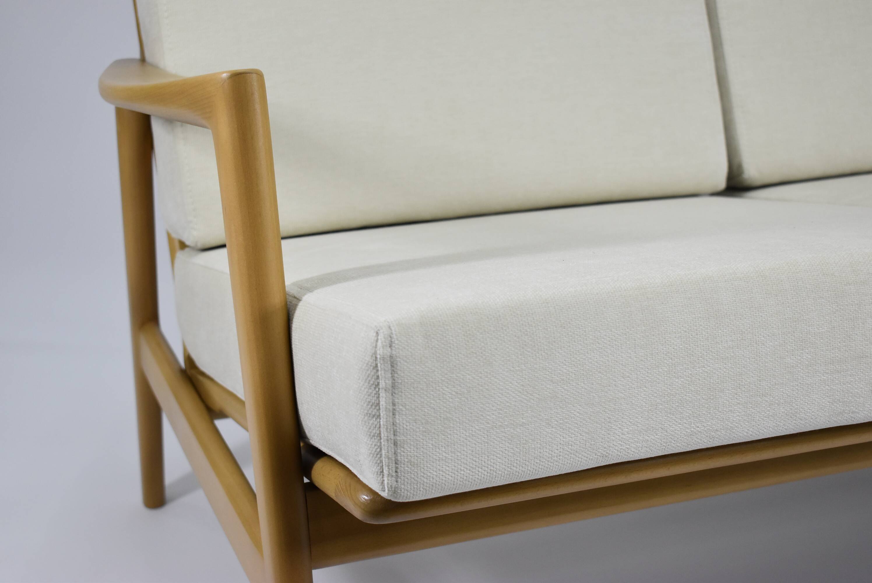 Original restored two-seater Sofa, cream, teak, 1960s