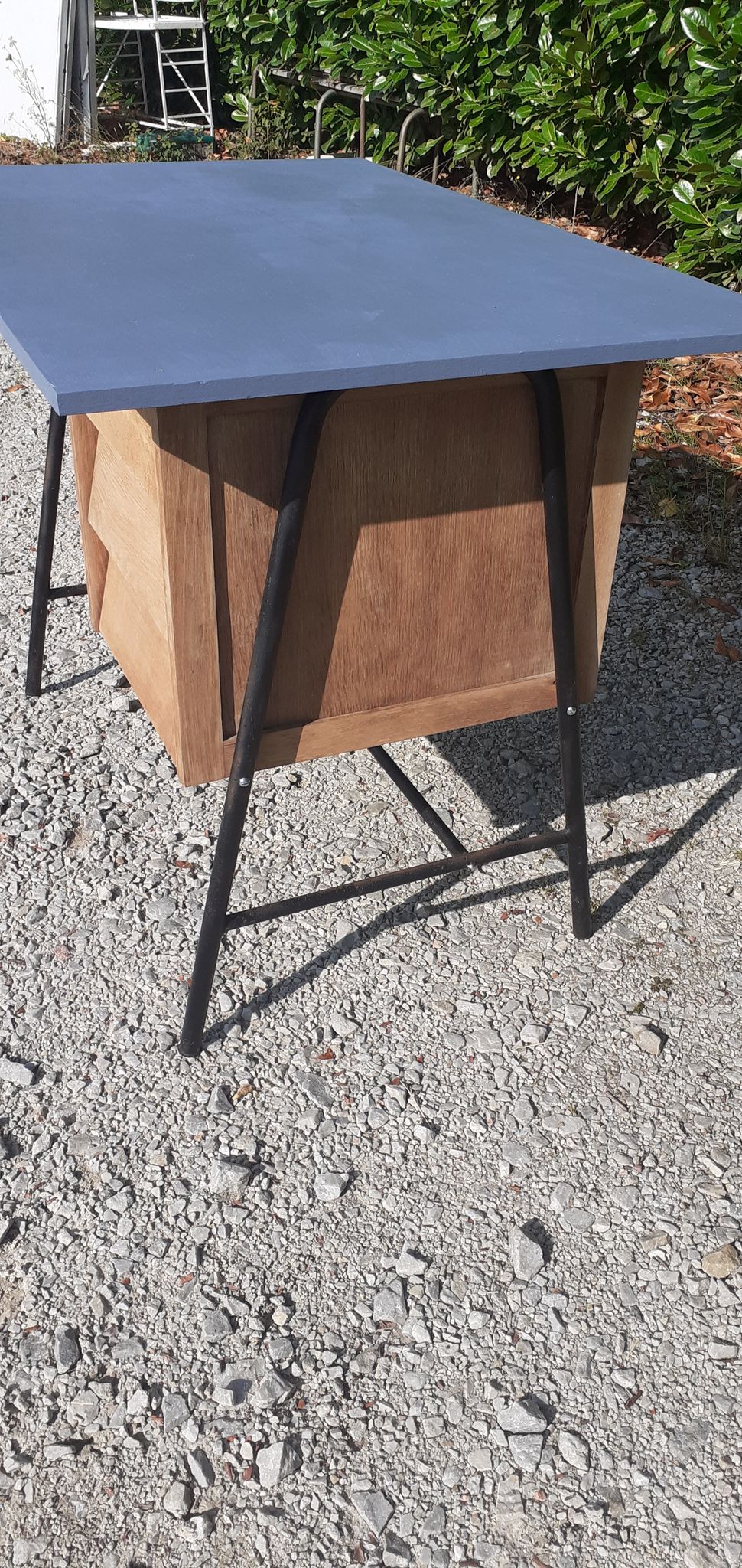 Desk 3 drawers wood and black metal year 50 vintage