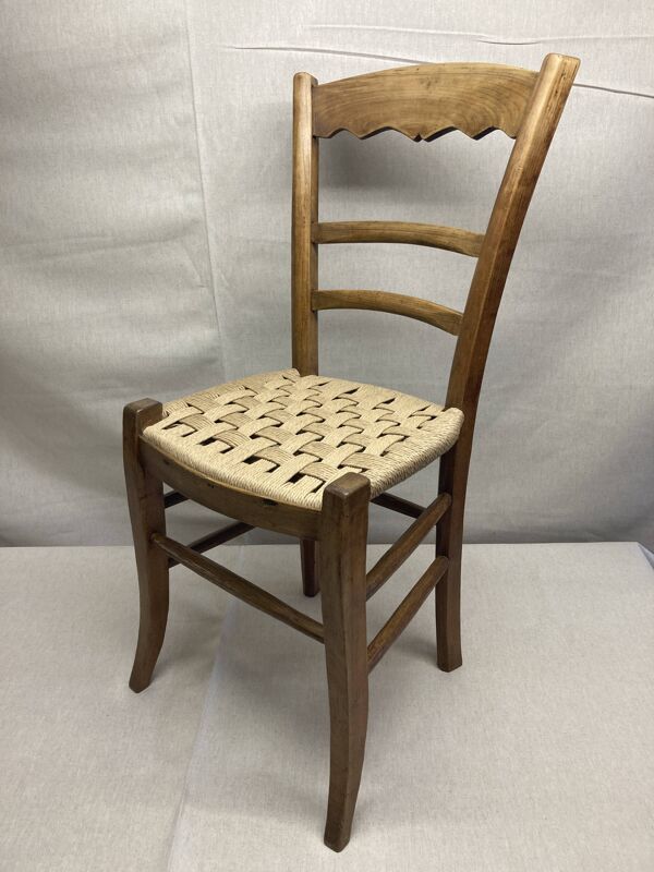 Chaise paysanne XIXe restaurée – tressage corde danoise fait main