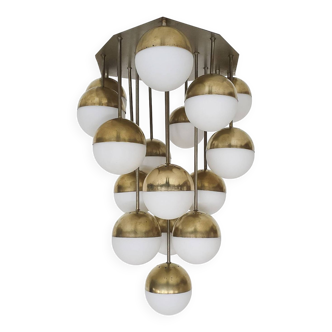 Mid-century chandelier Stilnovo style with 16 globes, Italy 1960's