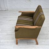 1970s, Danish 2-seater sofa, green furniture wool, oak wood.