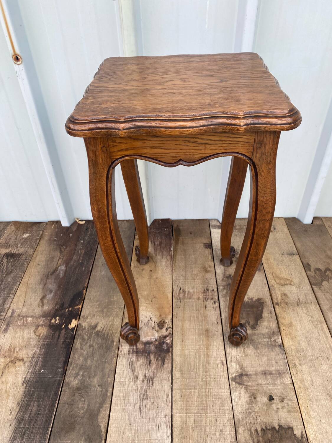 Antique louis xv style solid oak side table with curved legs vintage