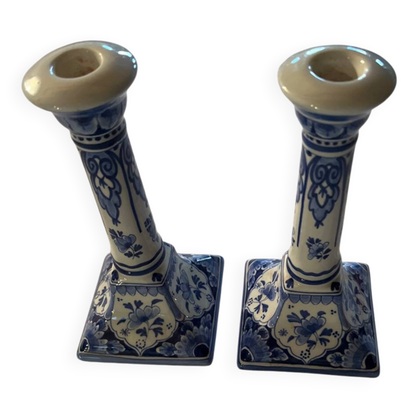 2 bougeoirs en faïence de Delft Hollande 1988 — Beyit