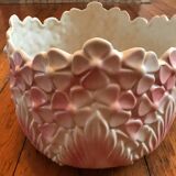 Ancien cache pot CLF forme hortensia rose et blanc vintage