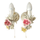 Set von 2 Shabby Chic Wandlampen Tole Schmiedeeisen Porzellan Rosen Blumen