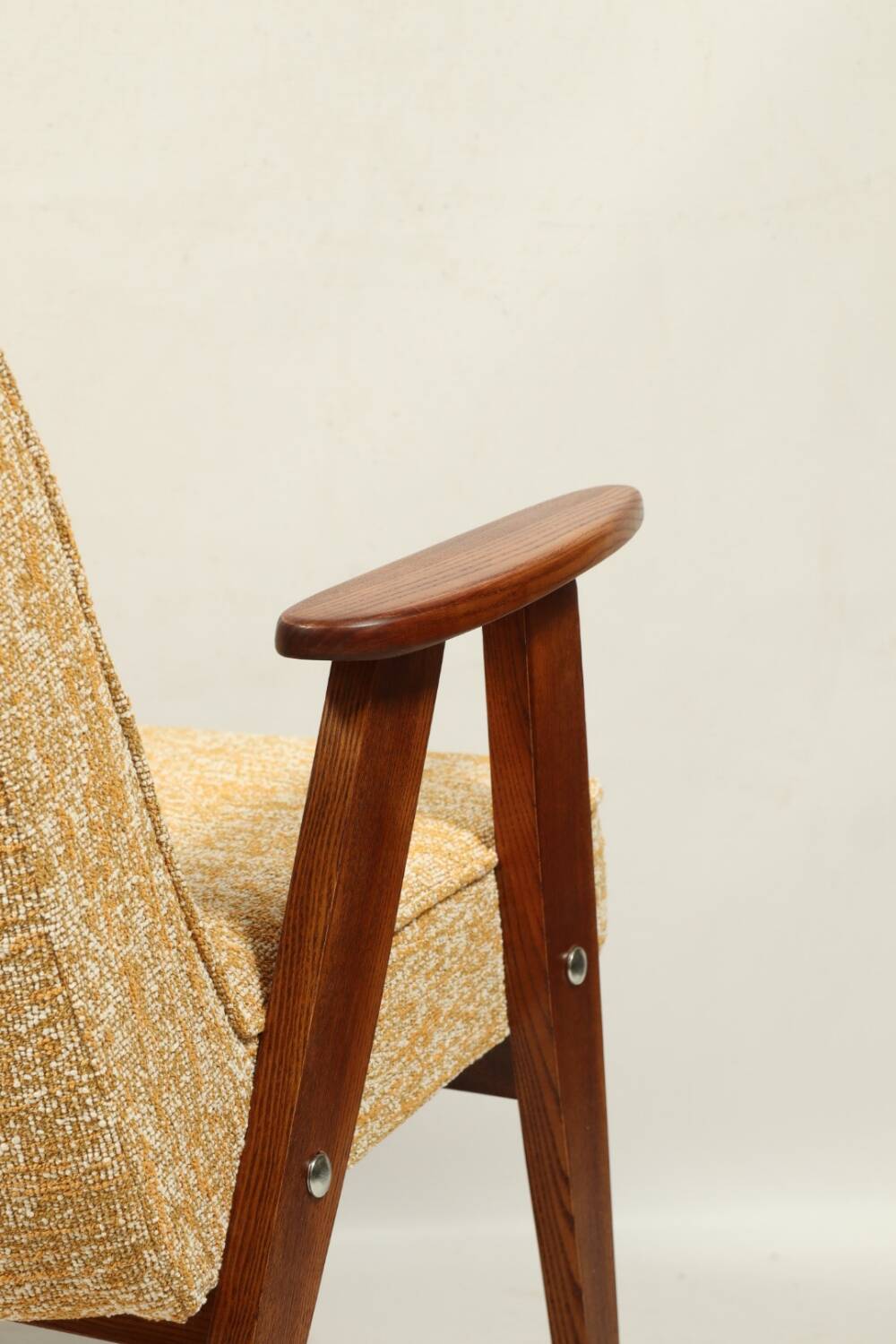 Vintage armchair oak wood yellow melange 1962 design by Chierowski renovated