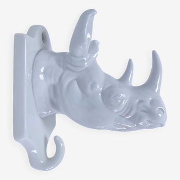 White rhino enameled porcelain hook