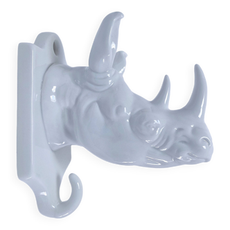 White rhino enameled porcelain hook