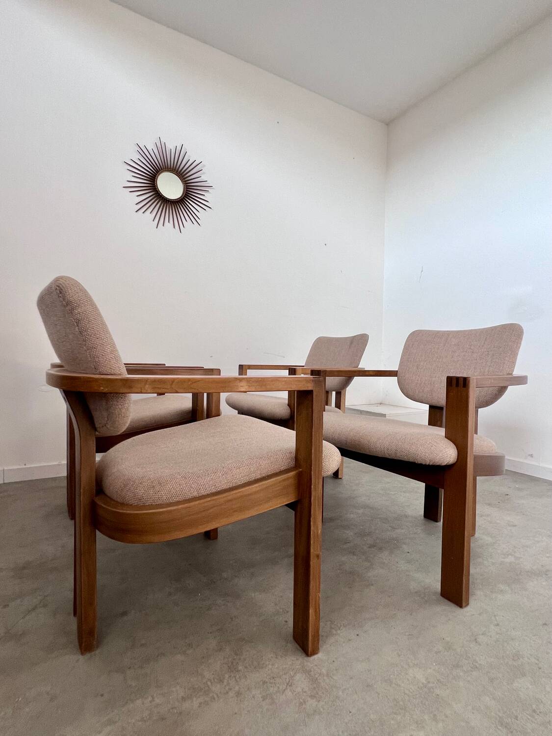 4 old armchairs Italian design chairs 70s vintage curved wood
