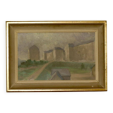 Original Swedish oil painting on canvas "Silent Houses" – vintage and framed