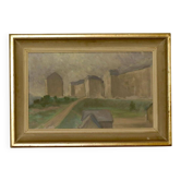Original Swedish oil painting on canvas "Silent Houses" – vintage and framed