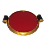 Art Deco plateau in red glass and brass – Bakelite handles, circa 1930