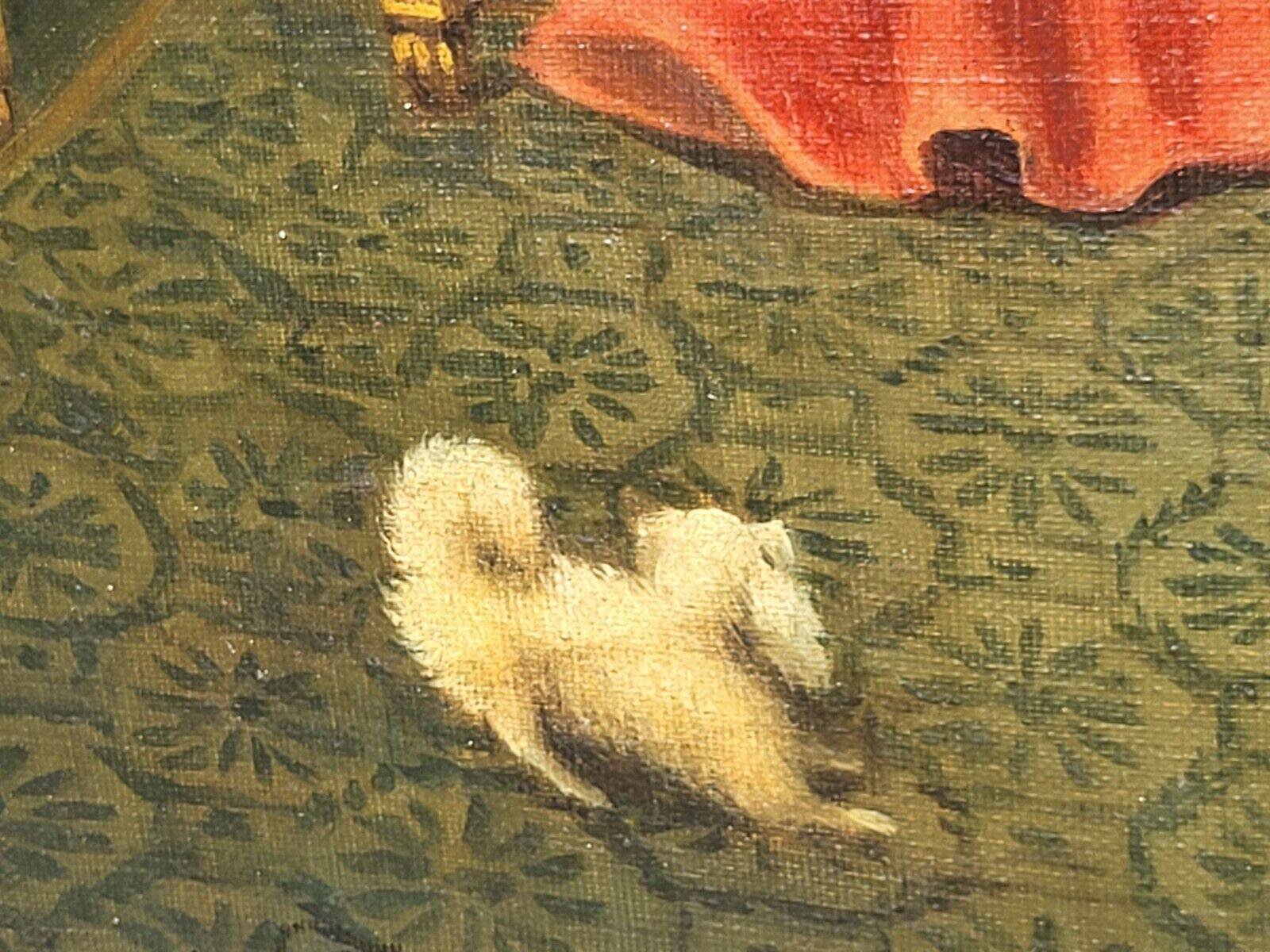 Signed Antique French Oil Painting – Cardinals in Luxurious Setting, 19th C