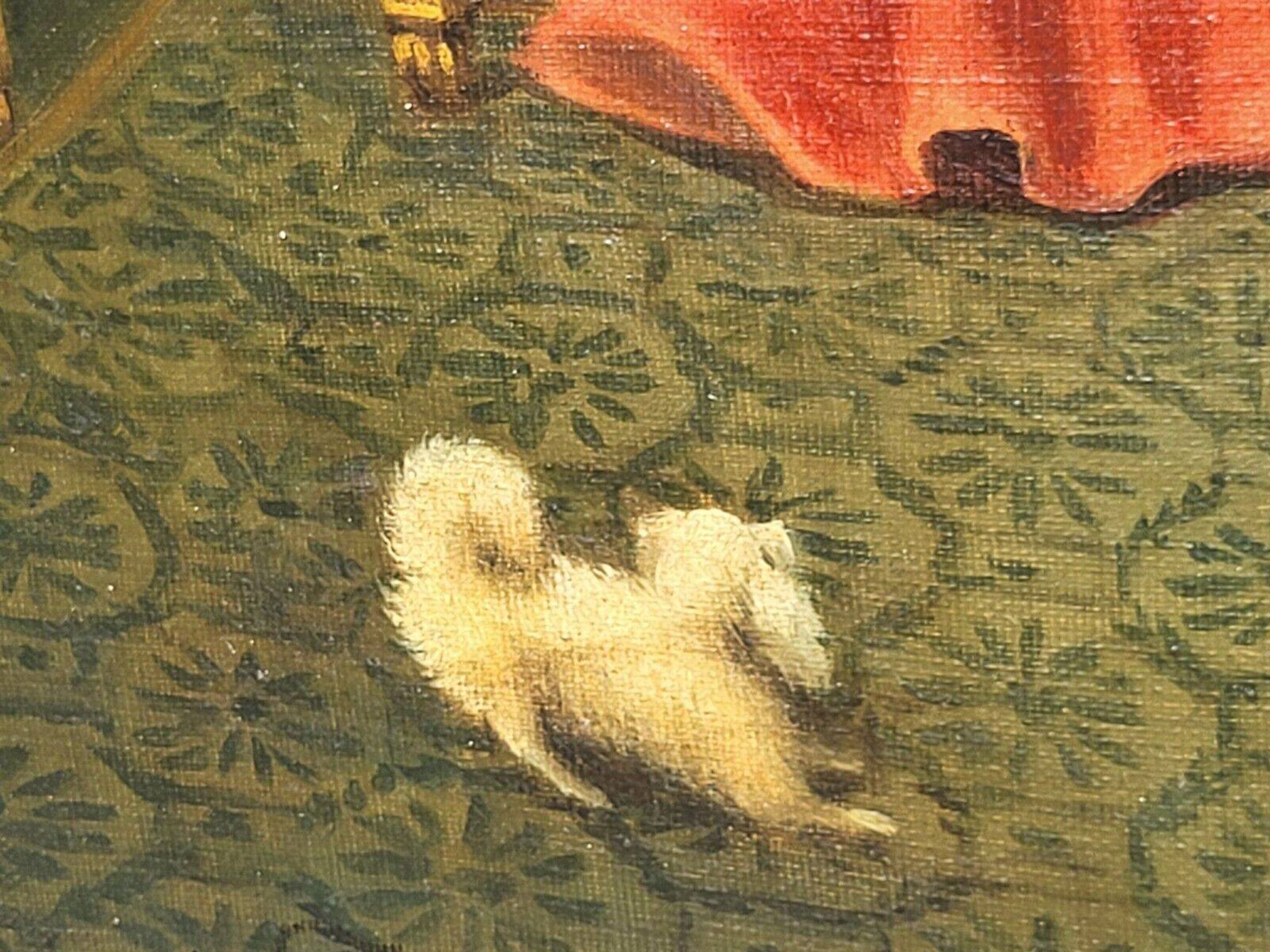 Signed Antique French Oil Painting – Cardinals in Luxurious Setting, 19th C