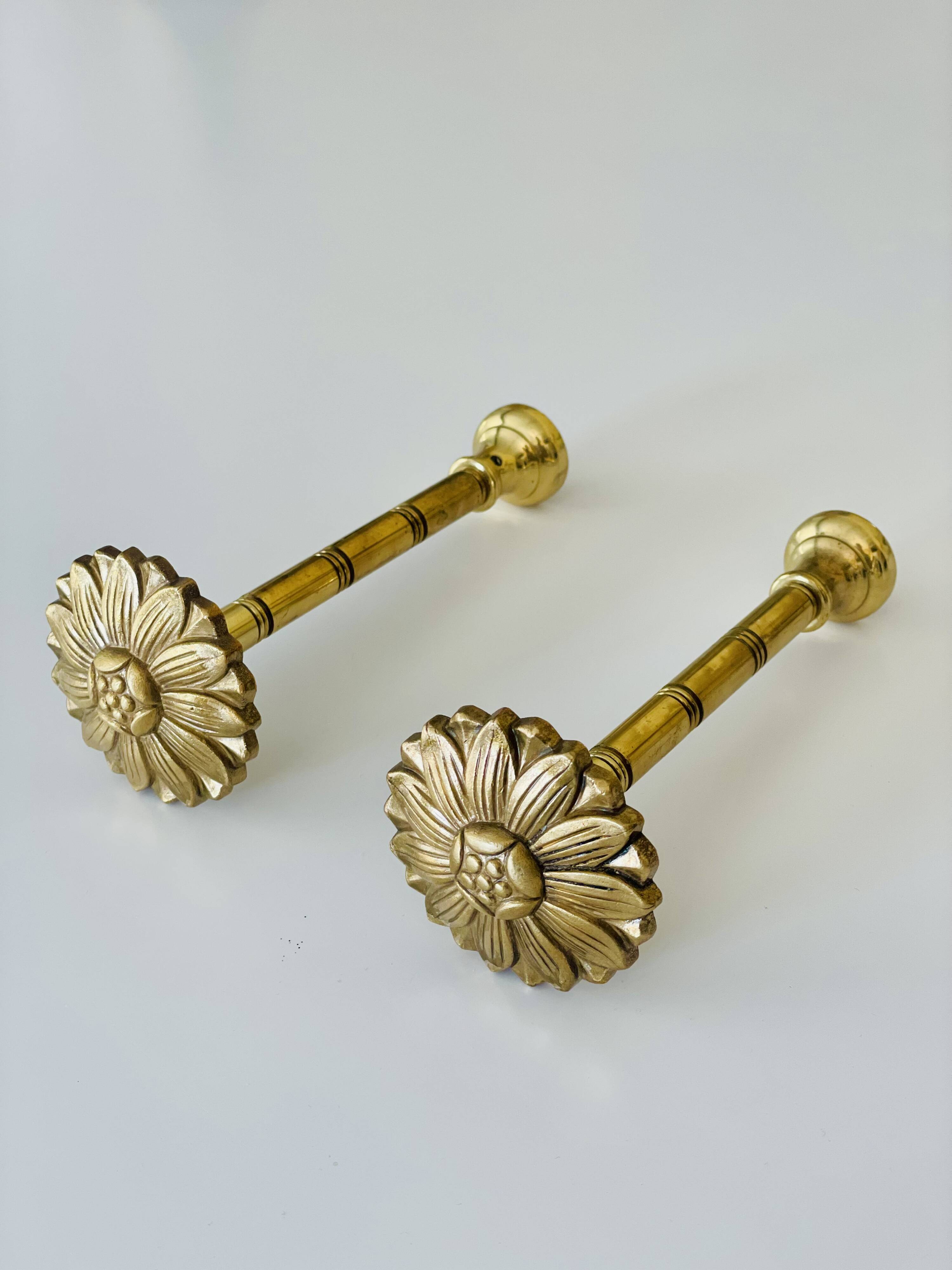 2 vintage gold brass hooks for coat rack or curtains