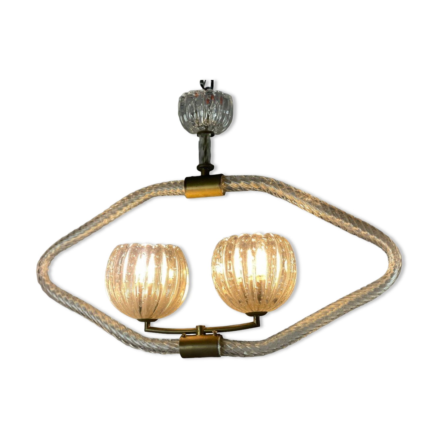Venetian chandelier in murano glass and brass circa 1950
