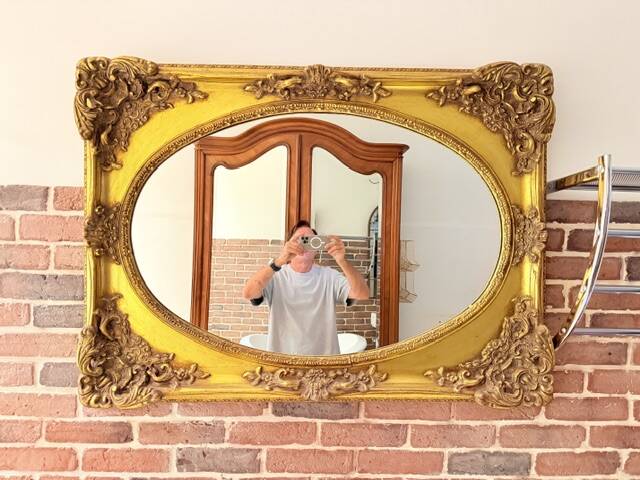 3 large oval mirrors, 19th century style, gilded with square frames and beautiful moulding.