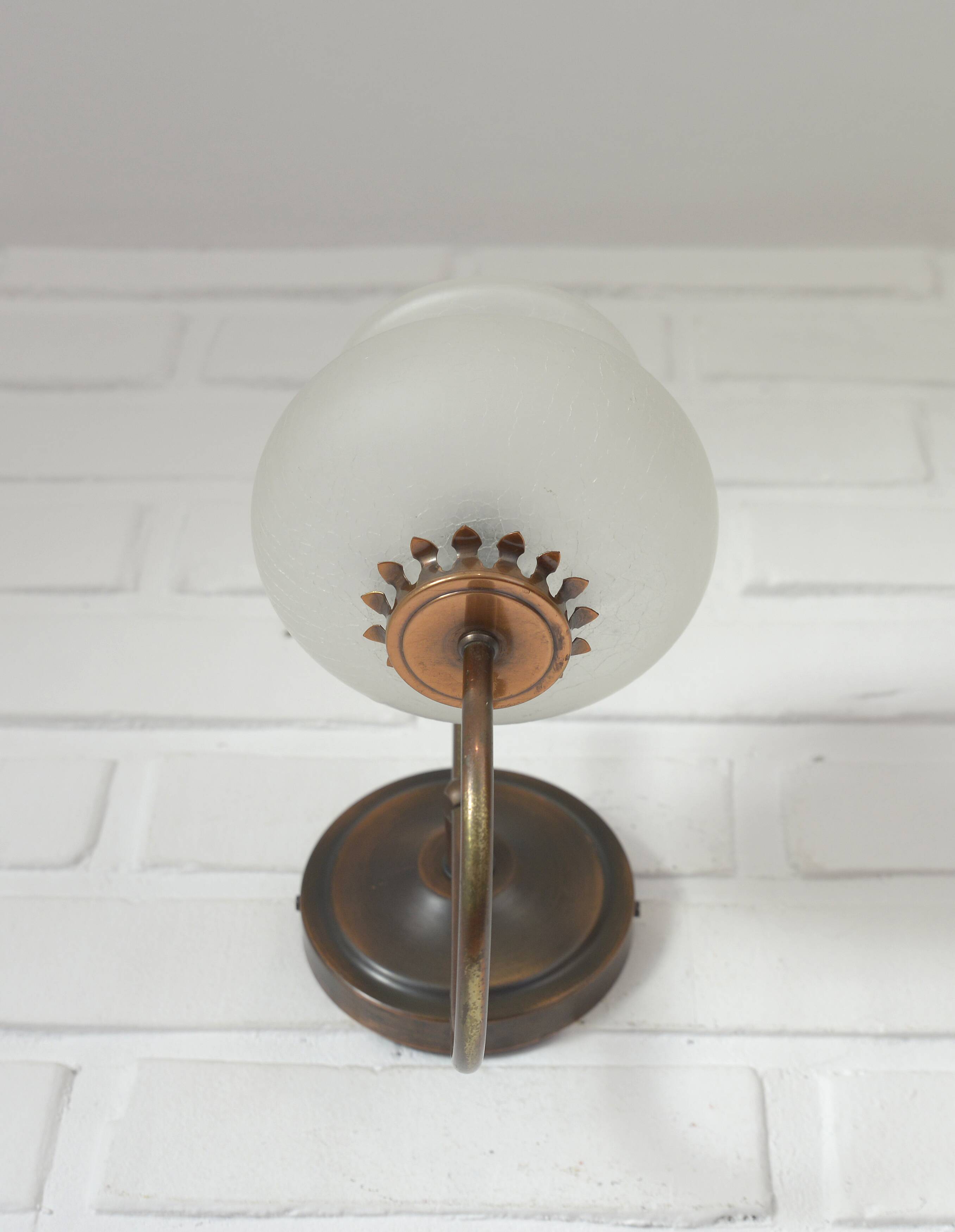 Vintage wall lamps / set of 3 / copper and ice glass rustic sconces