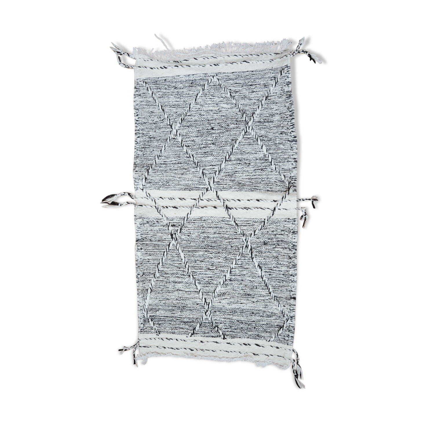 Berber carpet Zanafi - 100% black and white wool - 115 cm x 60 cm