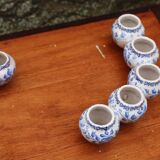 Pair of antique blue ceramic candlesticks • Apothecary size 5x2 (10 burners)