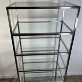 1980s stainless steel and glass bookcase shelf