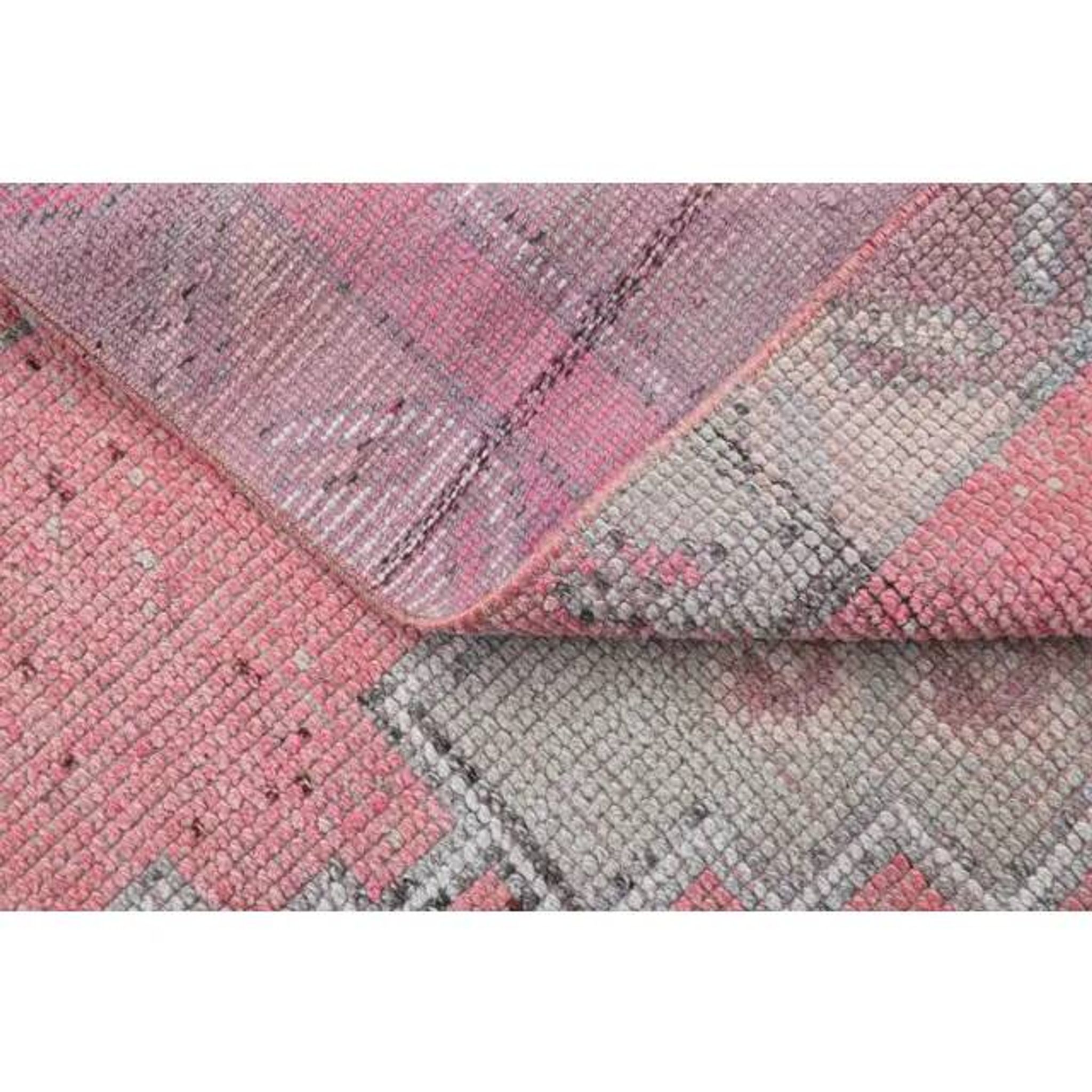 1970s Vintage Turkish Oushak Handmade Wool Cotton Pink Runner Rug 93x327