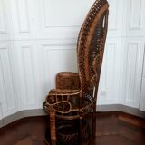 Peacock rattan armchair, circa 1960