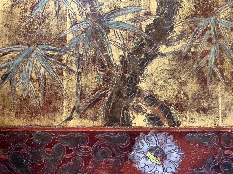 A.Bouverat Lacquered panel of Chinese inspiration hand painted 20th century