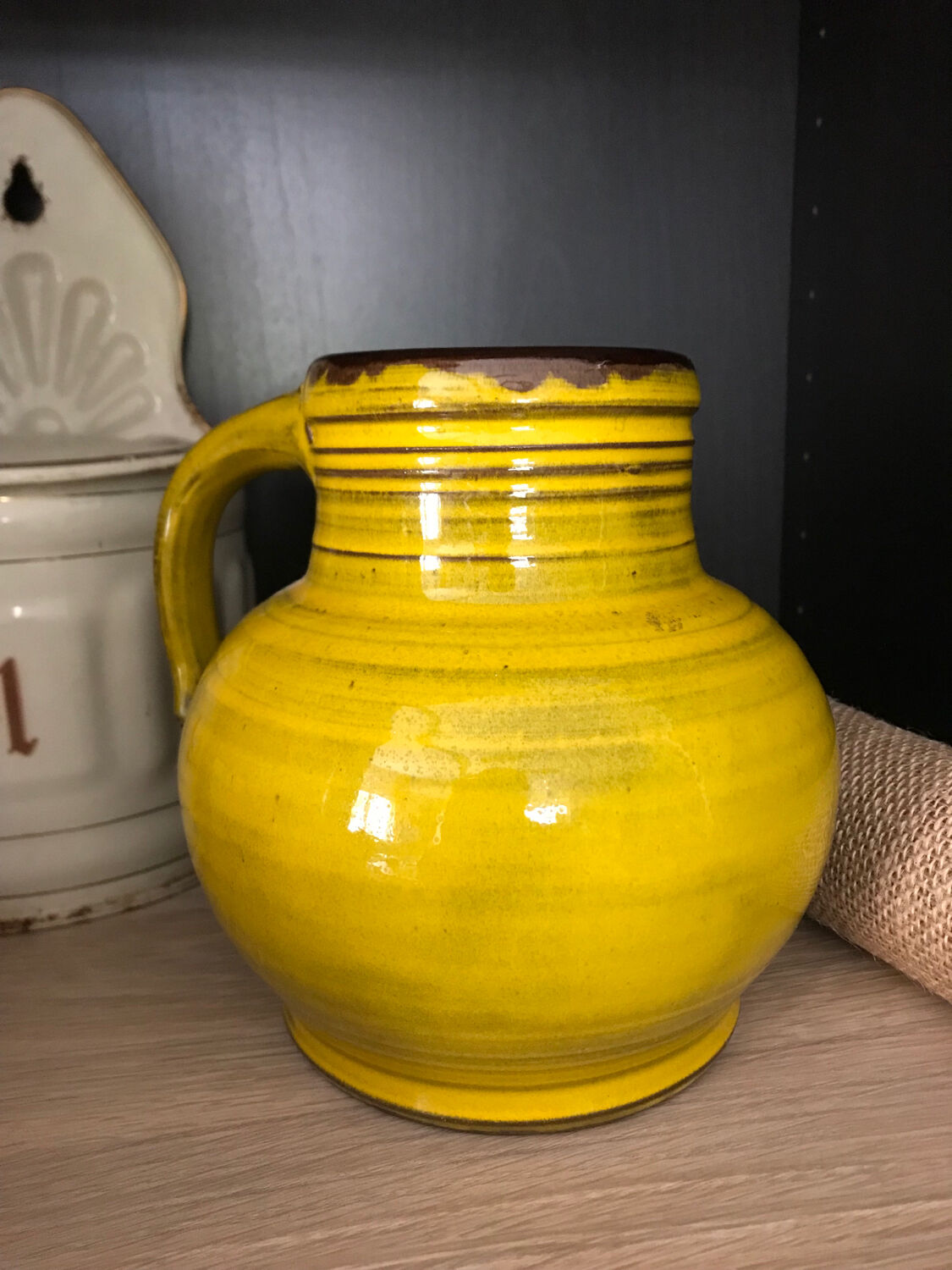 Poterie Vintage, Pot à Eau En Terre Cuite Vernissée à Moitié, Cruche