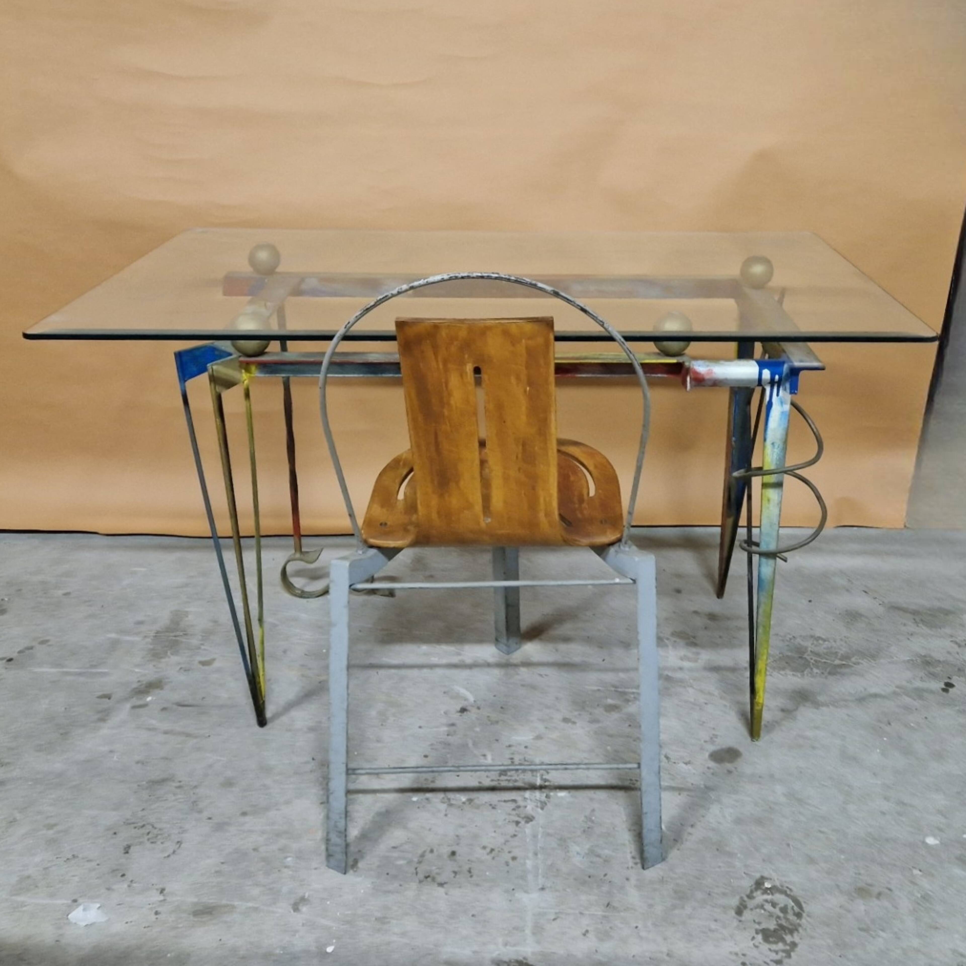 Post-modern desk and chair in Memphis style, Germany 1980.